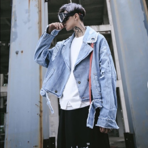 Denim Lapel Moto (motorcycle) Jacket With Belt